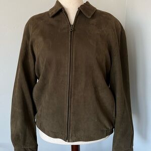 Brown Bomber Jacket with Suede goat and Zip-Up Style